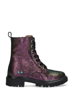 Saar Sterk leren veterboots paars