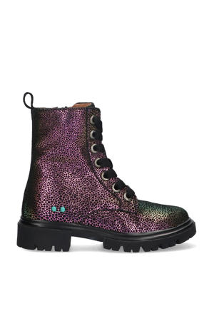Saar Sterk leren veterboots paars