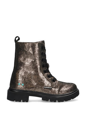 Saar Sterk leren veterboots met glitters brons