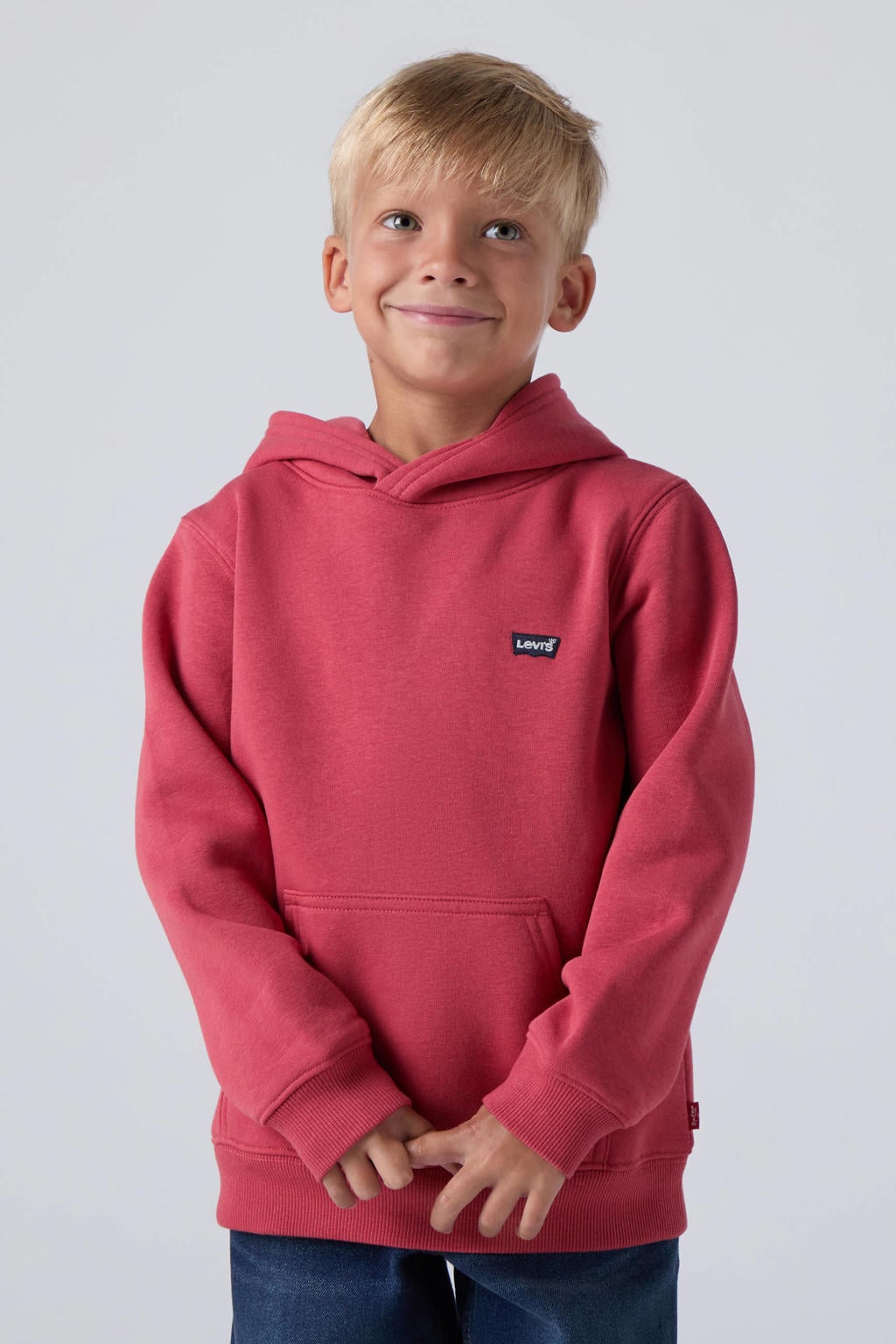 Rode jongens Levi's sweater met logo dessin, lange mouwen en capuchon