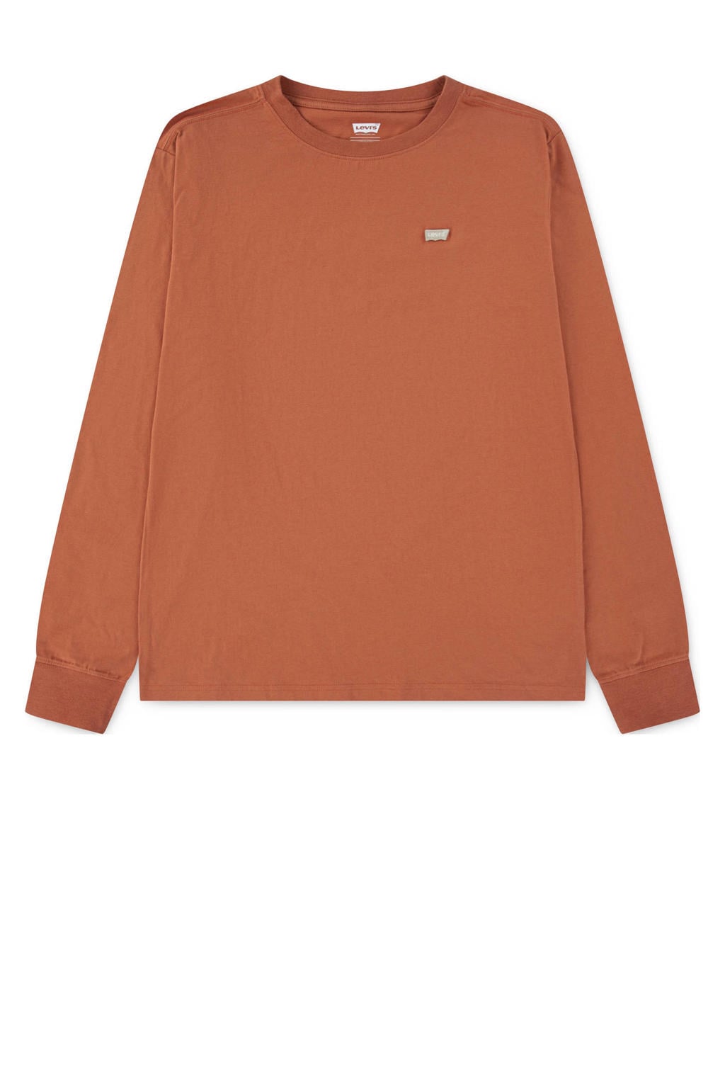Brique jongens Levi's longsleeve bruin van sweat materiaal met effen, lange mouwen en ronde hals