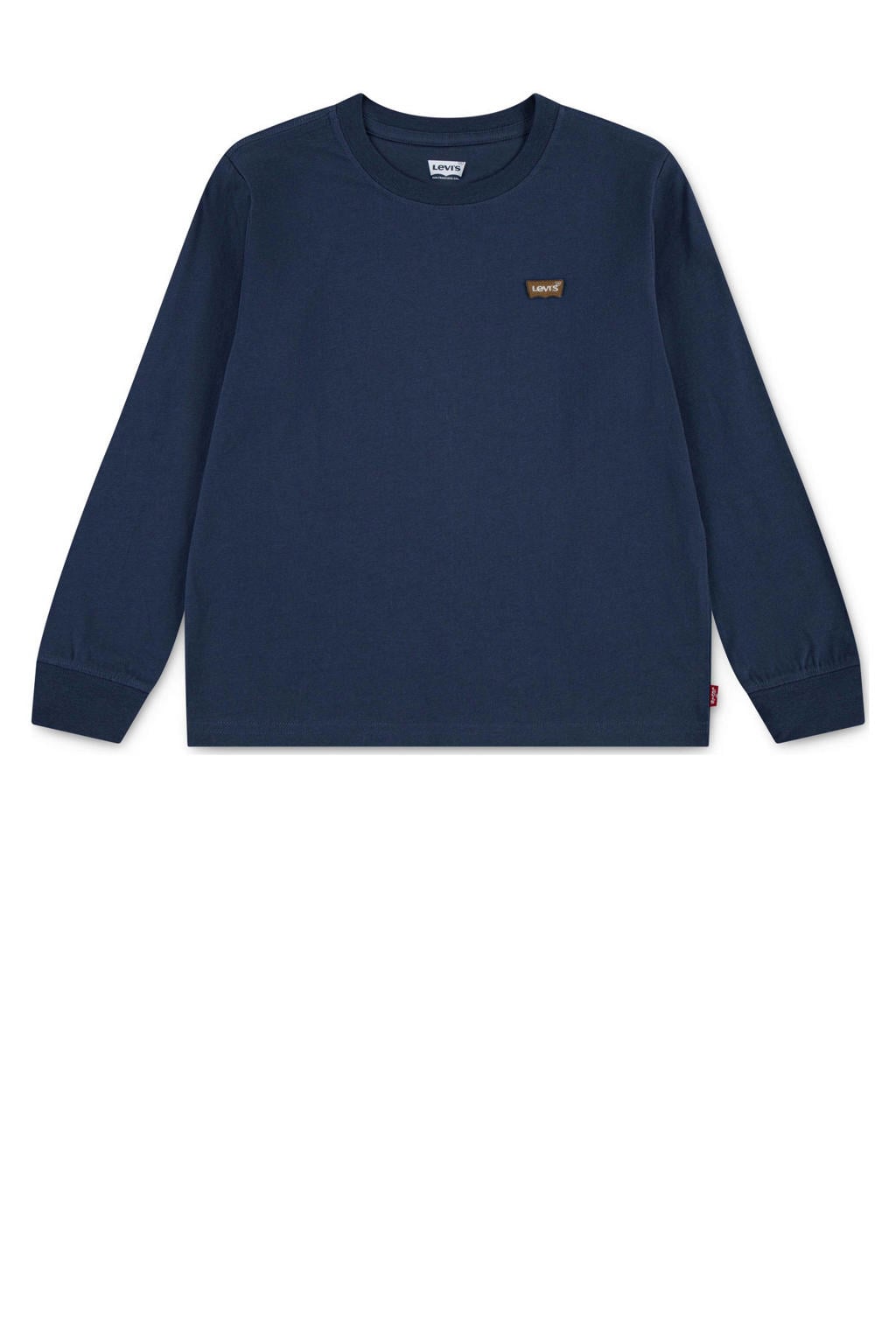 Donkerblauwe jongens Levi's longsleeve van sweat materiaal met effen, lange mouwen en ronde hals