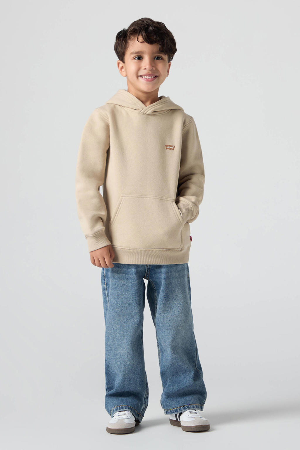 Beige jongens Levi's sweater met logo dessin, lange mouwen en capuchon