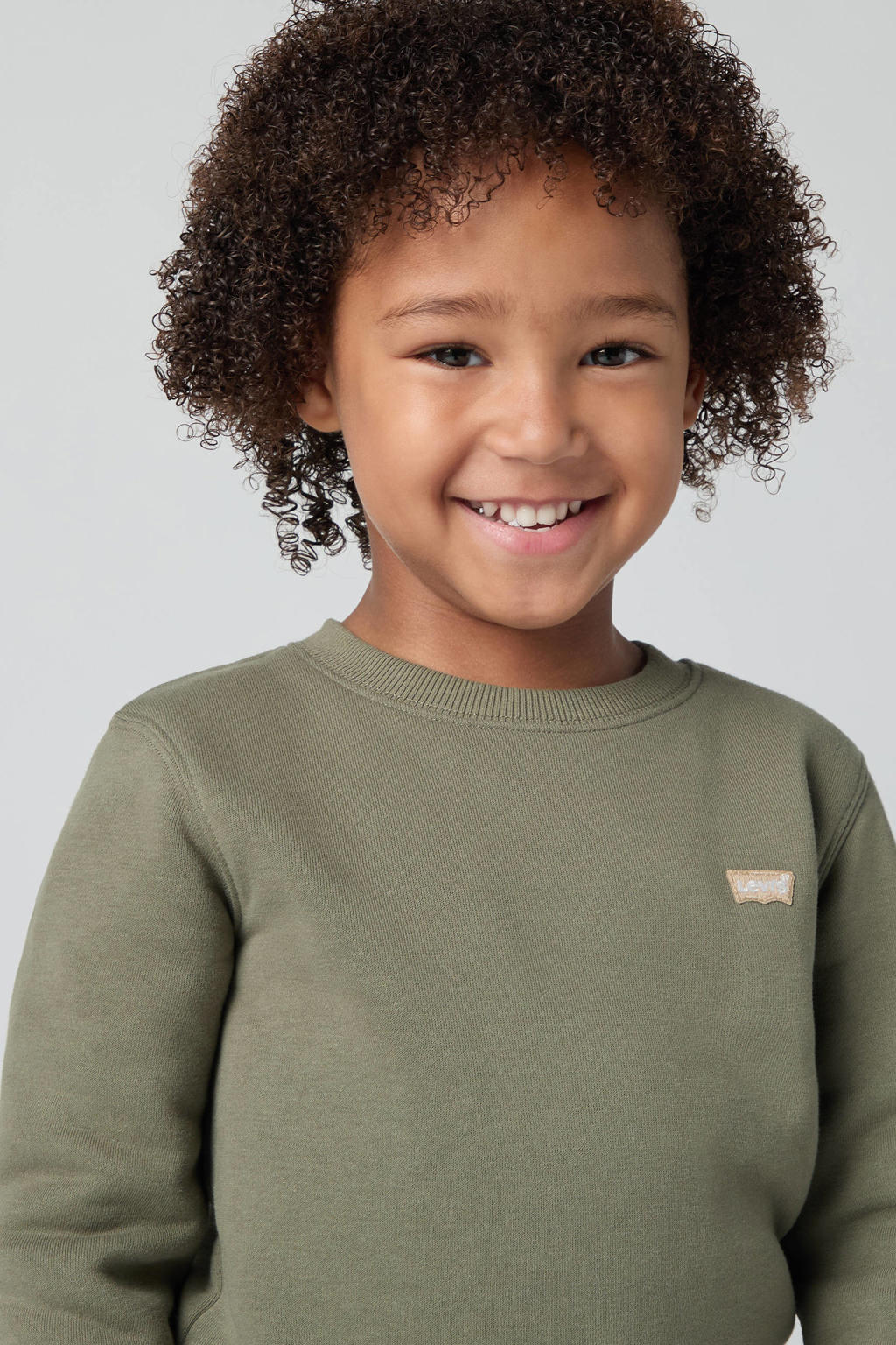 Groene jongens Levi's sweater met logo dessin, lange mouwen en ronde hals