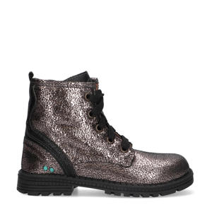 Tina Trots leren veterboots grijs metallic