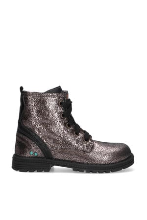 Tina Trots leren veterboots grijs metallic