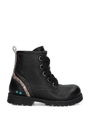 Tina Trots leren veterboots zwart