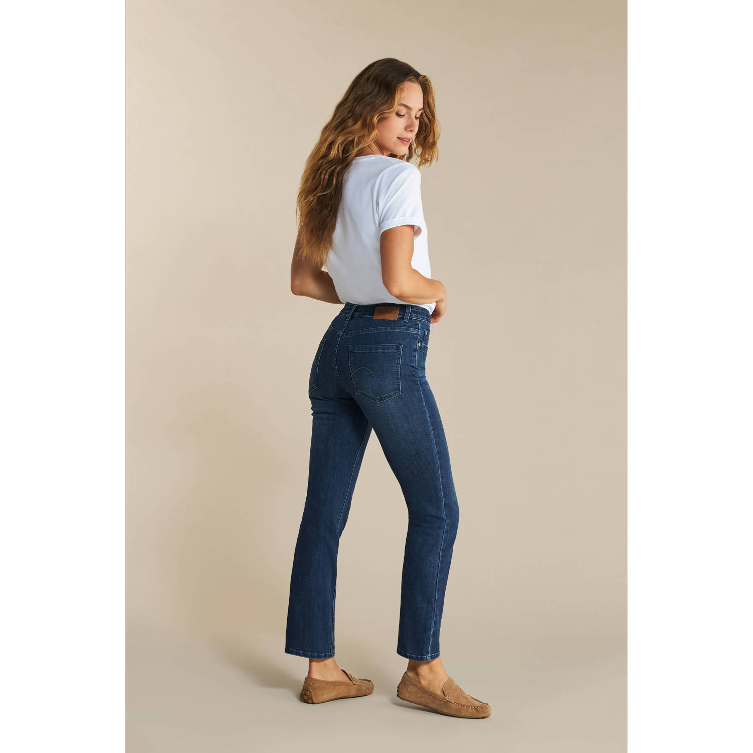 Red Button high waist straight leg jeans dark blue denim