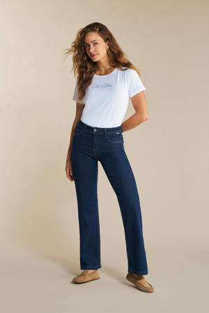 high waist flared jeans dark blue denim