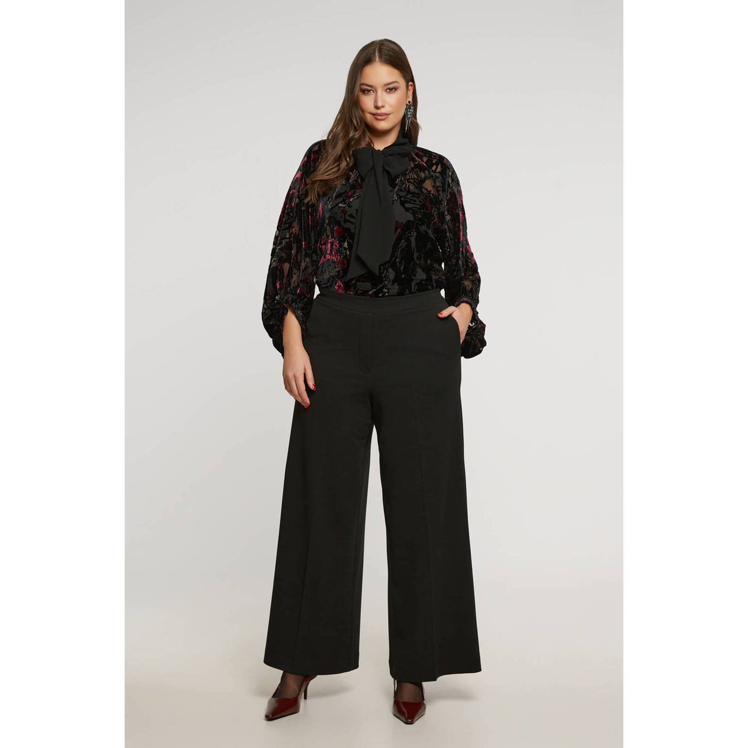 Mat Fashion wide leg regular waist pantalon zwart