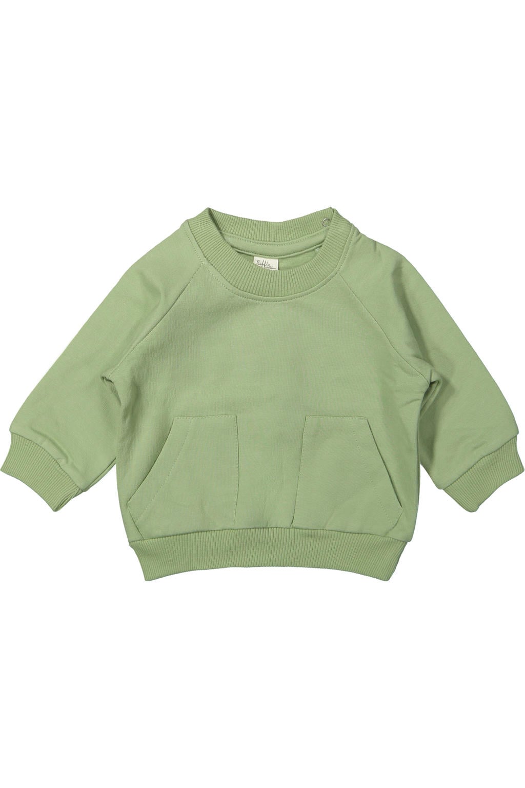 Groene jongens Riffle Amsterdam sweater van katoen met backprint, lange mouwen, ronde hals en drukknoopsluiting