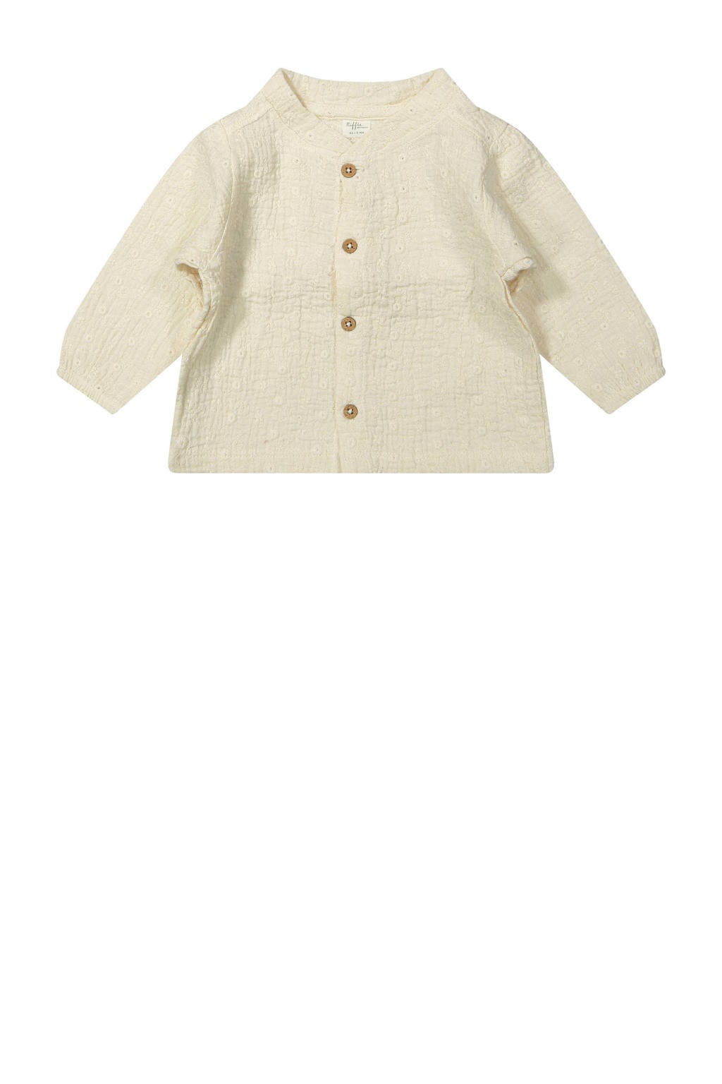 Ecru meisjes Riffle Amsterdam blouse broderie van katoen met effen, lange mouwen, ronde hals en knoopsluiting