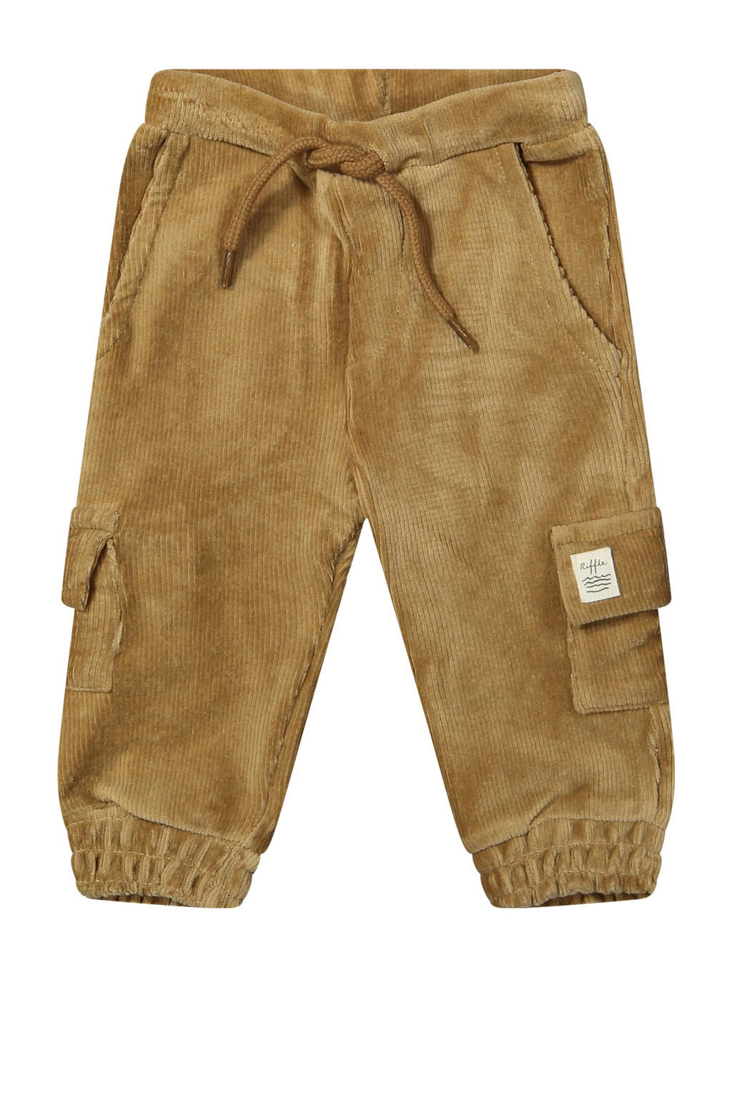 Bruine jongens Riffle Amsterdam casual broek van katoen met elastische tailleband met koord en effen