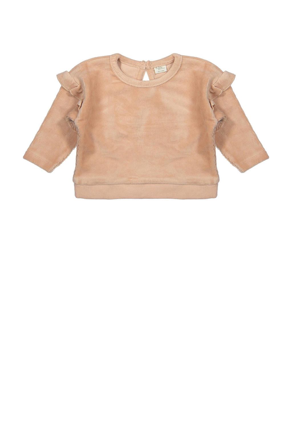 Roze meisjes Riffle Amsterdam sweater van corduroy met effen, lange mouwen, ronde hals en ruches