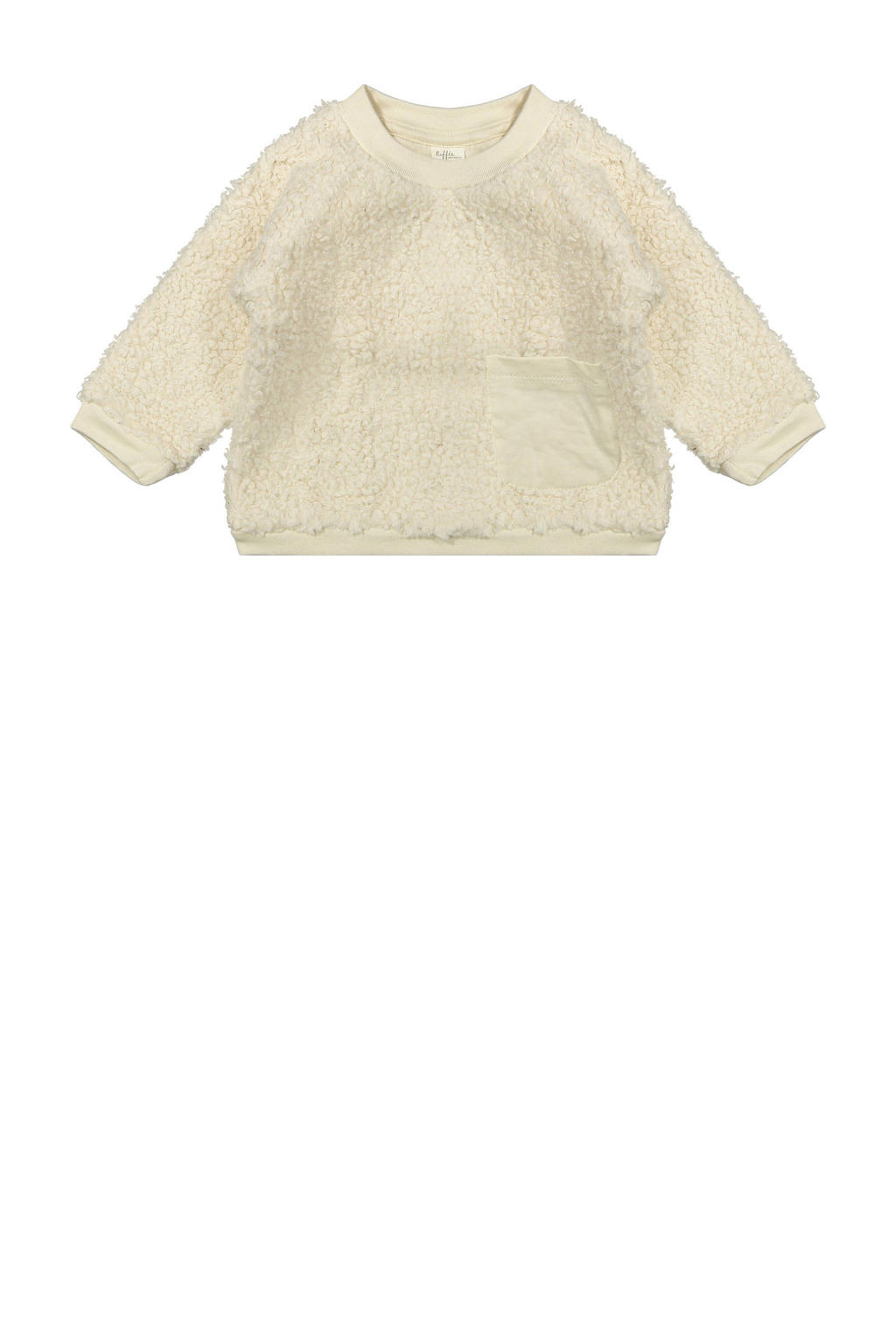 Ecru meisjes Riffle Amsterdam teddy sweater met effen, lange mouwen en ronde hals