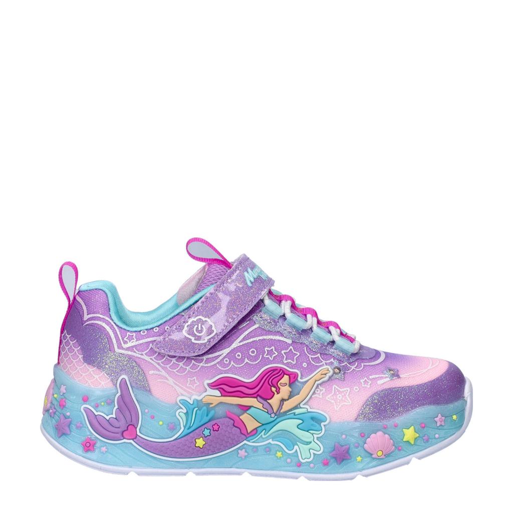 Lilakleurige meisjes Skechers S Lights Mermaid Dreams sneakers met lichtjes met klittenband
