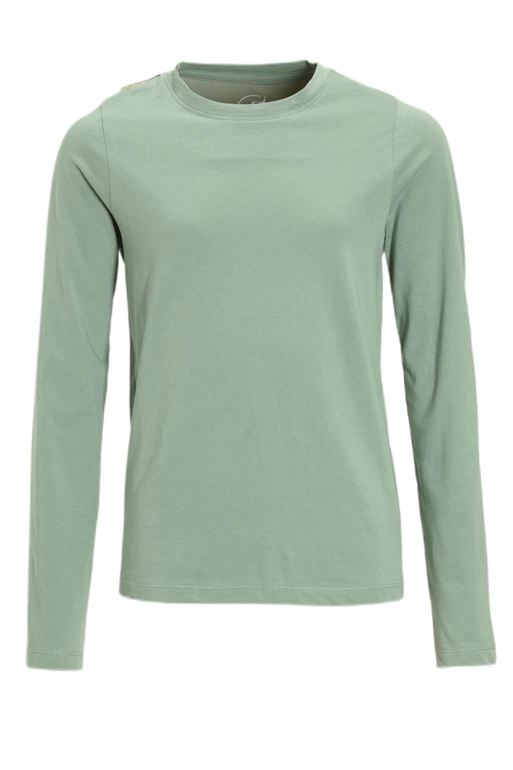 Lichtgroene meisjes Anytime longsleeve van katoen met effen, lange mouwen en ronde hals