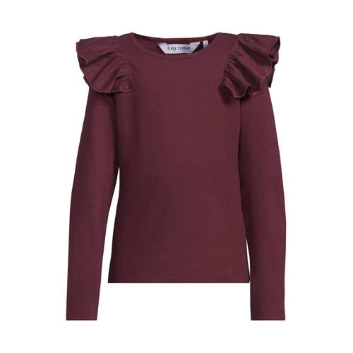 anytime longsleeve met ruches bordeauxrood afbeelding