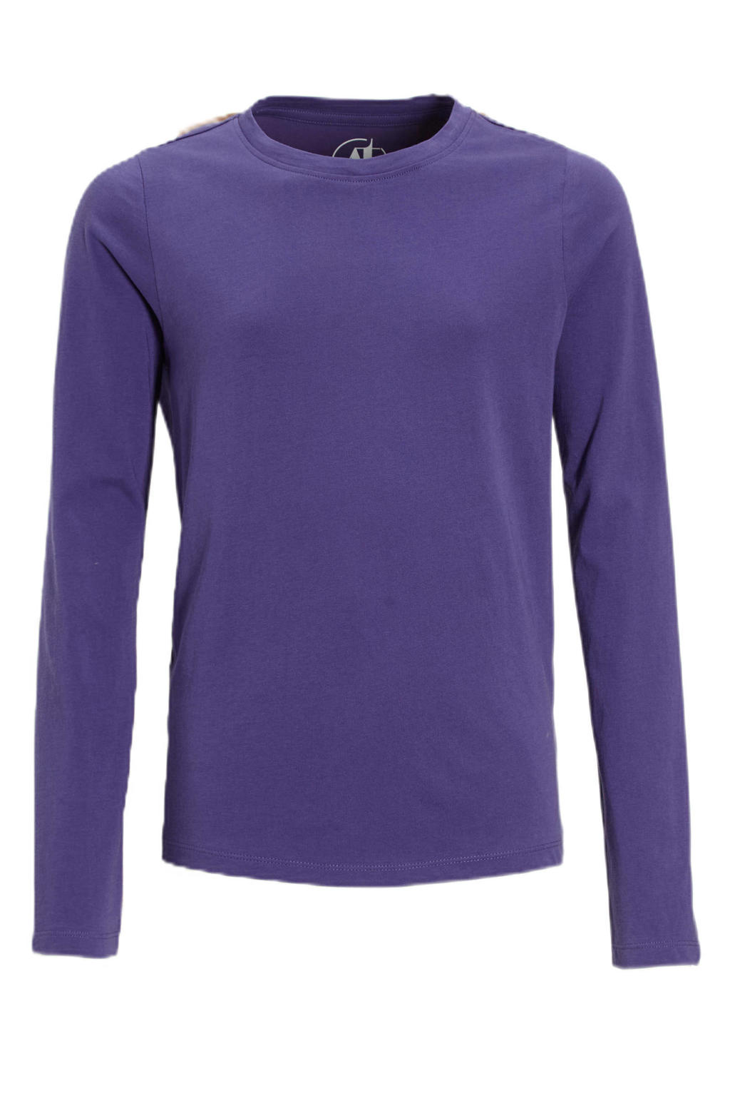 Donkerpaarse meisjes Anytime longsleeve van katoen met effen, lange mouwen en ronde hals