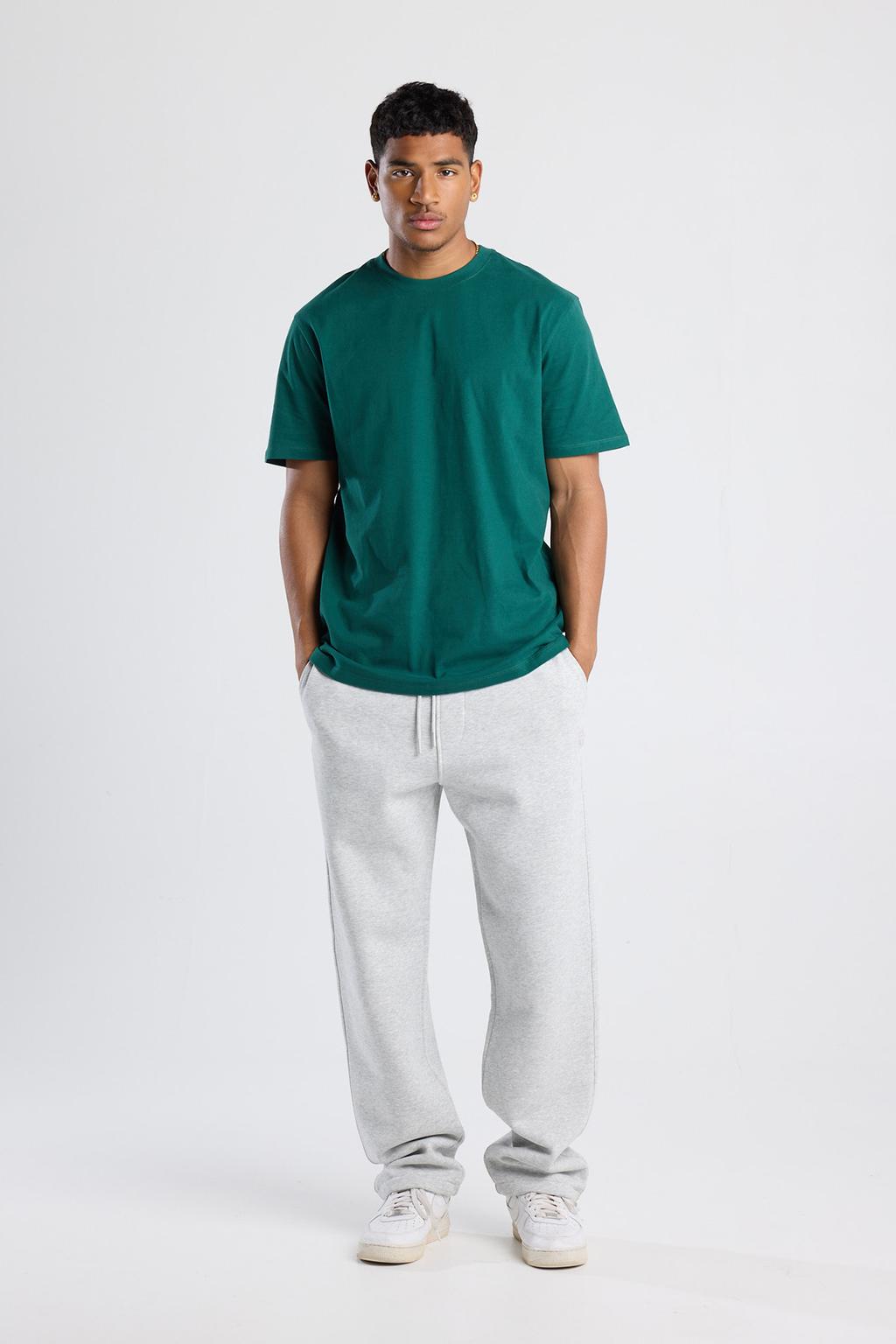 Groene heren America Today regular T-shirt van katoen met effen, korte mouwen en ronde hals
