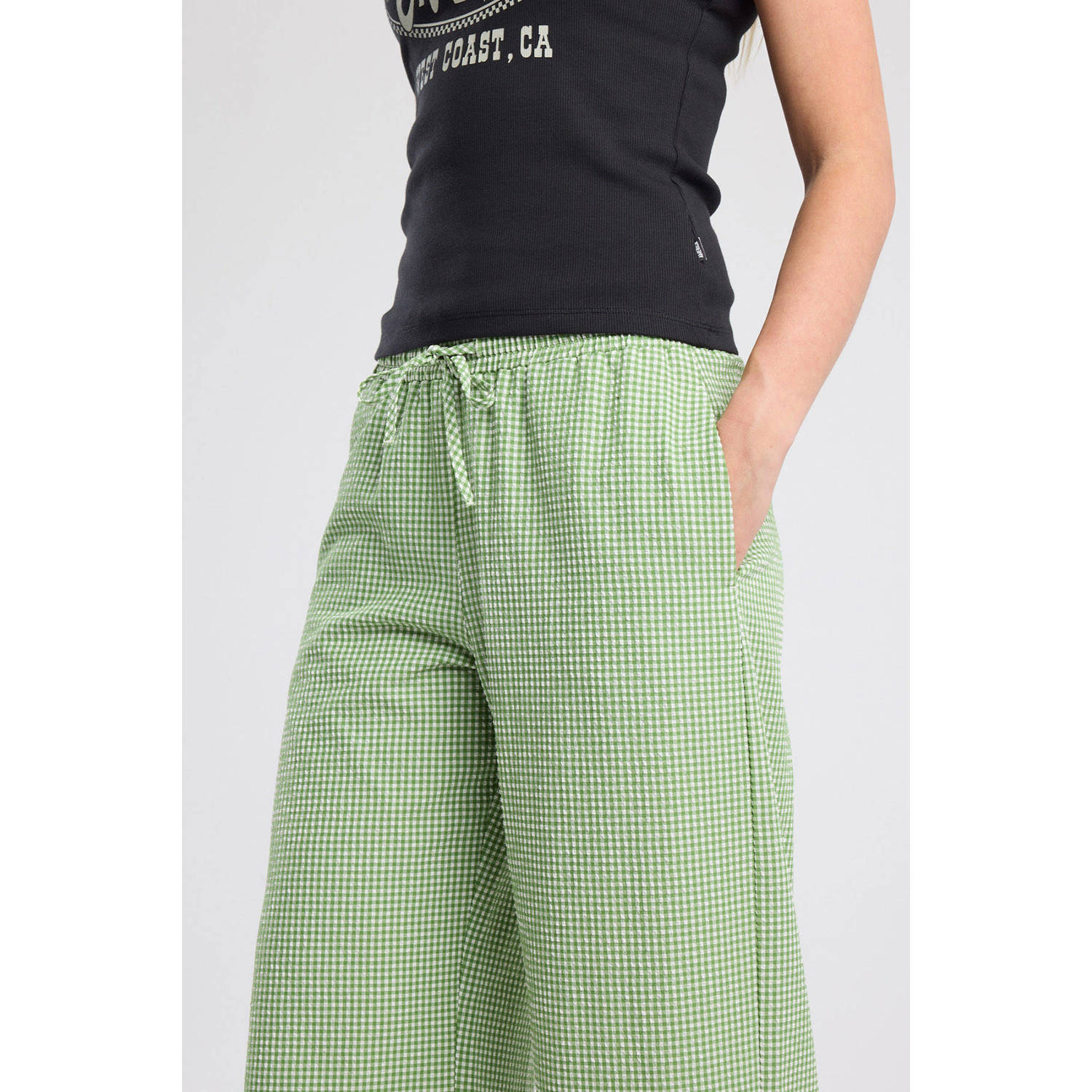 America Today wide leg high waist broek groen
