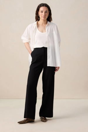 wide leg high waist broek met linnen zwart