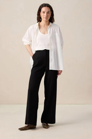 wide leg high waist broek met linnen zwart