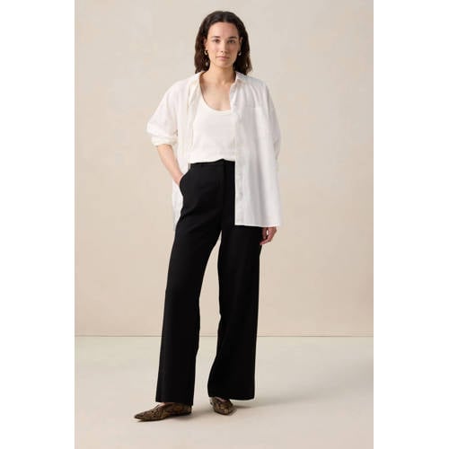Sissy-Boy wide leg high waist broek met linnen zwart afbeelding