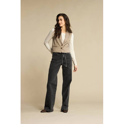 Red Button high waist wide leg jeans black denim afbeelding