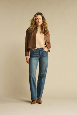 high waist flared jeans dark blue denim