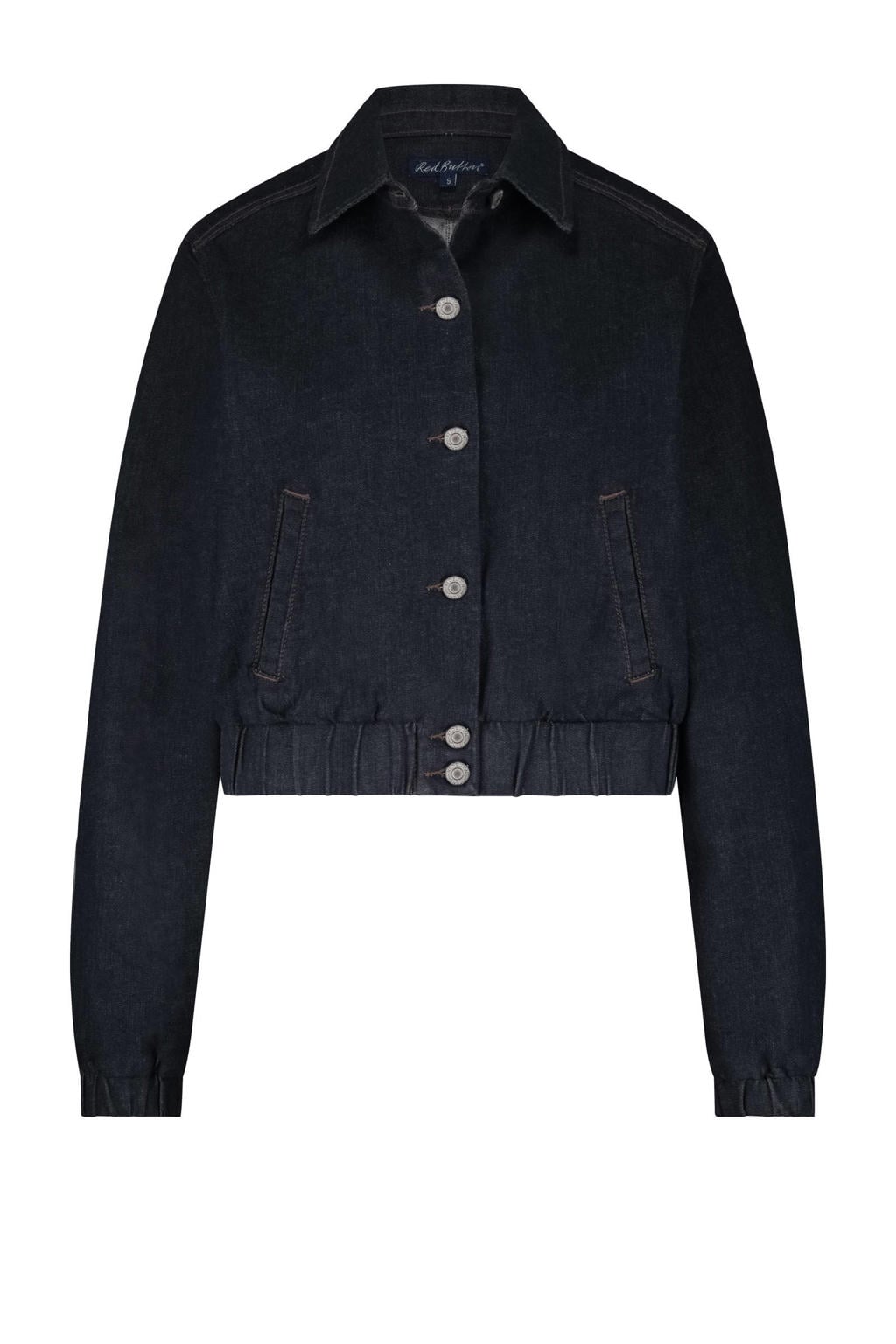 Dark blue denim dames Red Button spijkerjas dark blue van stretchdenim met effen, lange mouwen, klassieke kraag, knoopsluiting en contrast stiksels