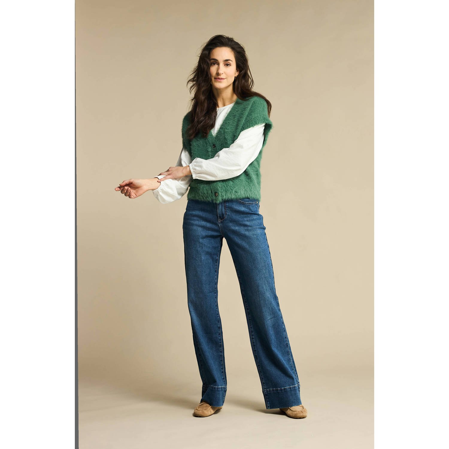 Red Button high waist straight leg jeans donkerblauw