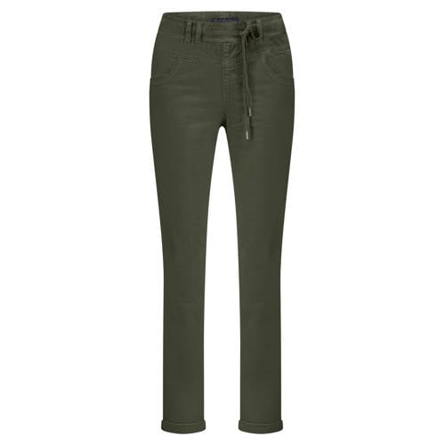 Red Button velours slim high waist broek kaki afbeelding