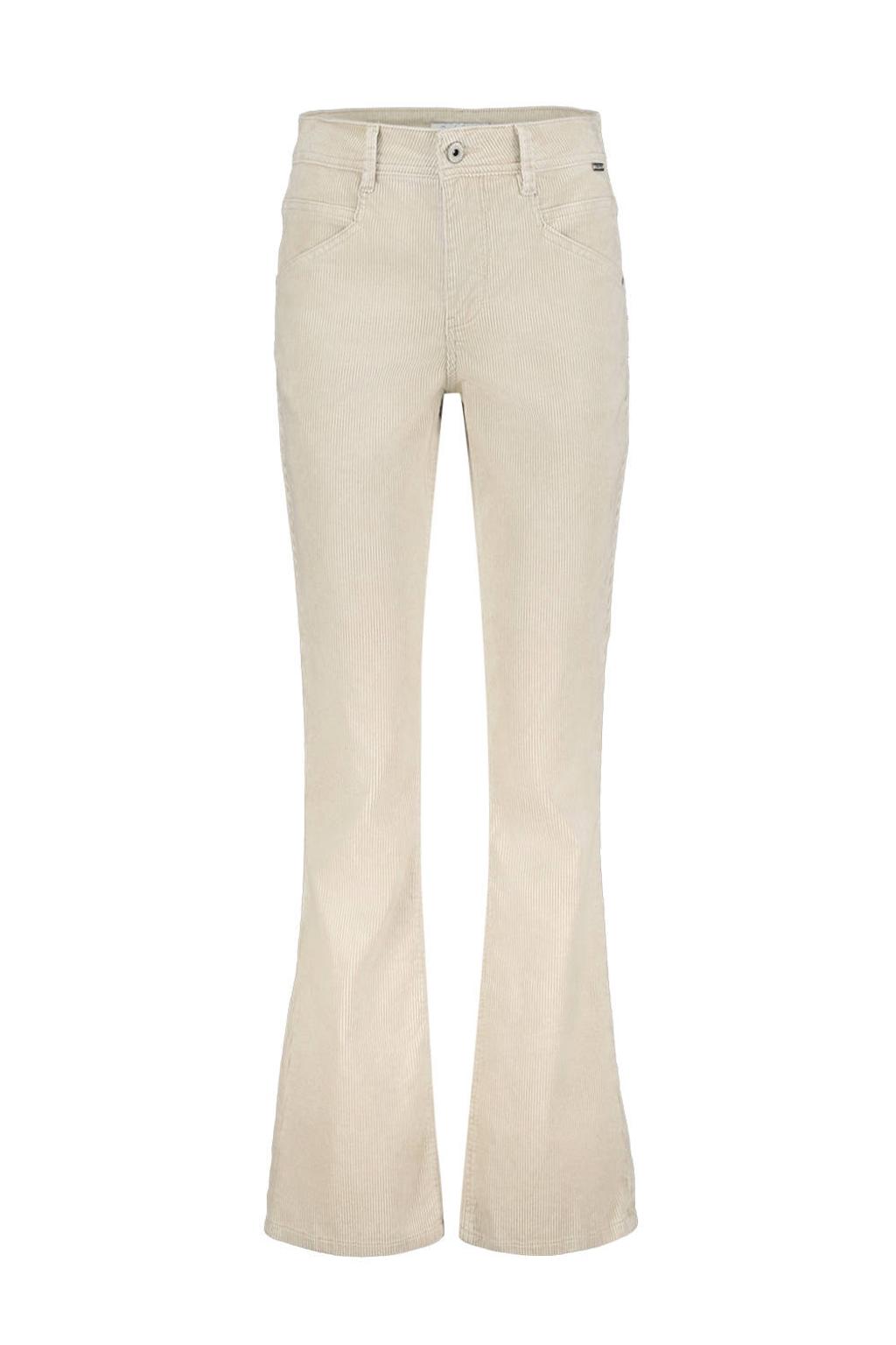 Beige dames Red Button corduroy flared high waist flared broek met rits- en knoopsluiting en effen