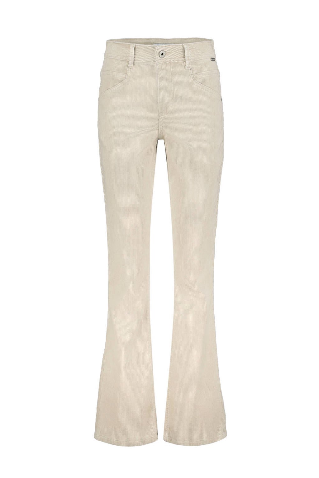 Beige dames Red Button corduroy flared high waist flared broek met rits- en knoopsluiting en effen