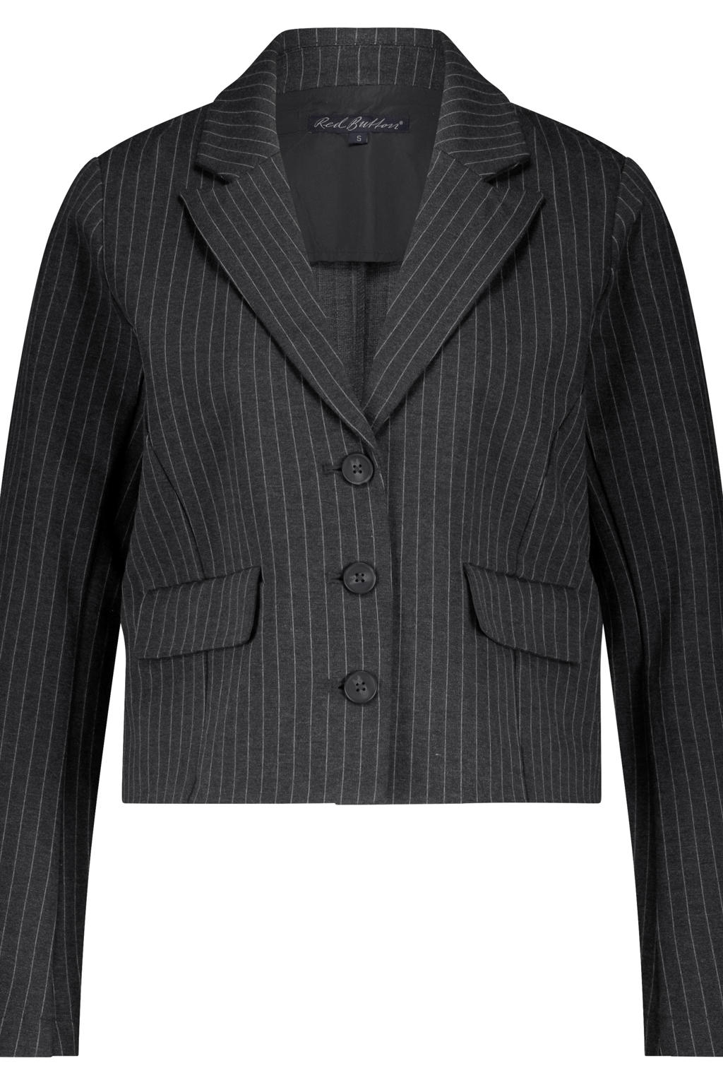 Grijze dames Red Button regular blazer gebreid van viscose met knoopsluiting en strepenprint