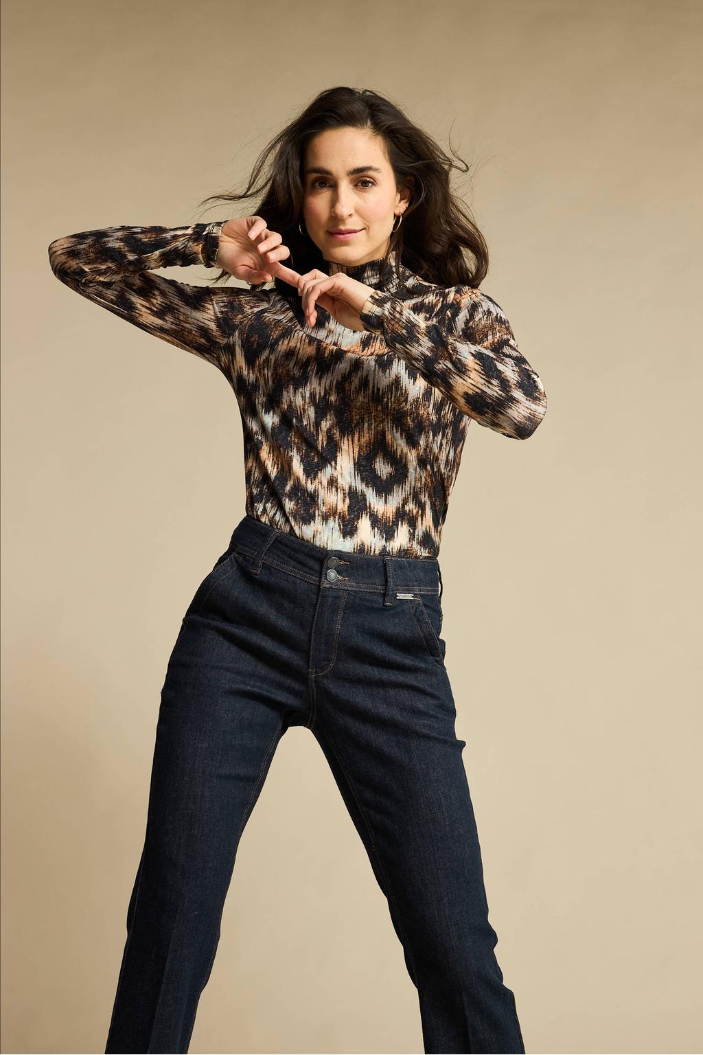 Dark blue denim dames Red Button high waist flared jeans dark blue van stretchdenim met rits- en knoopsluiting en effen