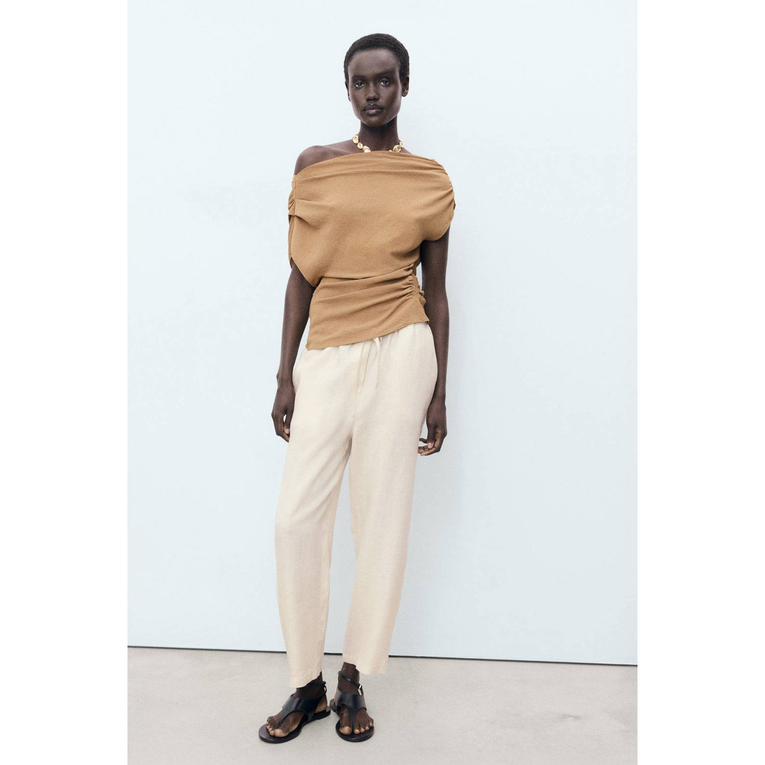 Mango linnen straight regular waist broek