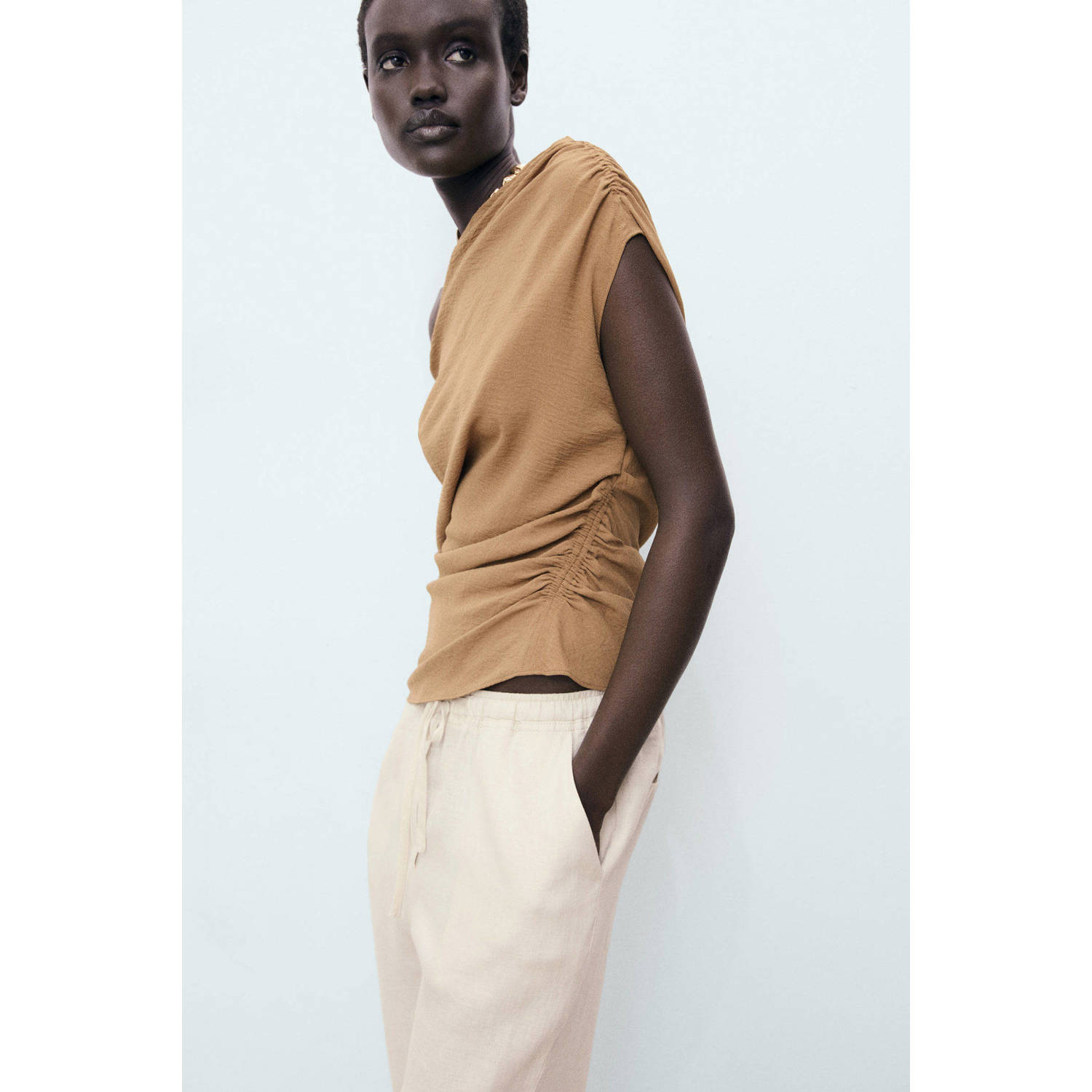 Mango linnen straight regular waist broek