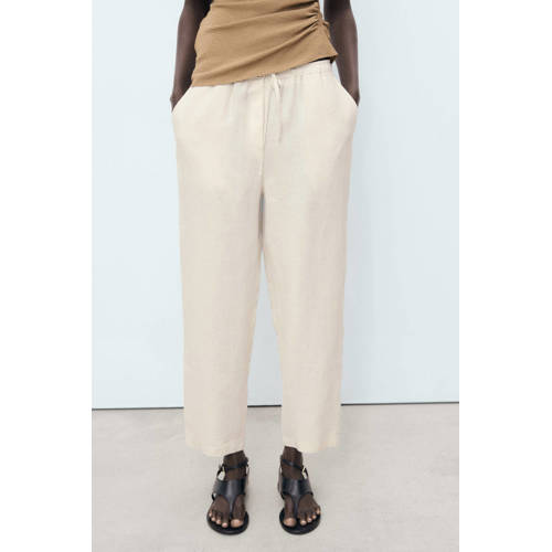Mango linnen straight regular waist broek afbeelding