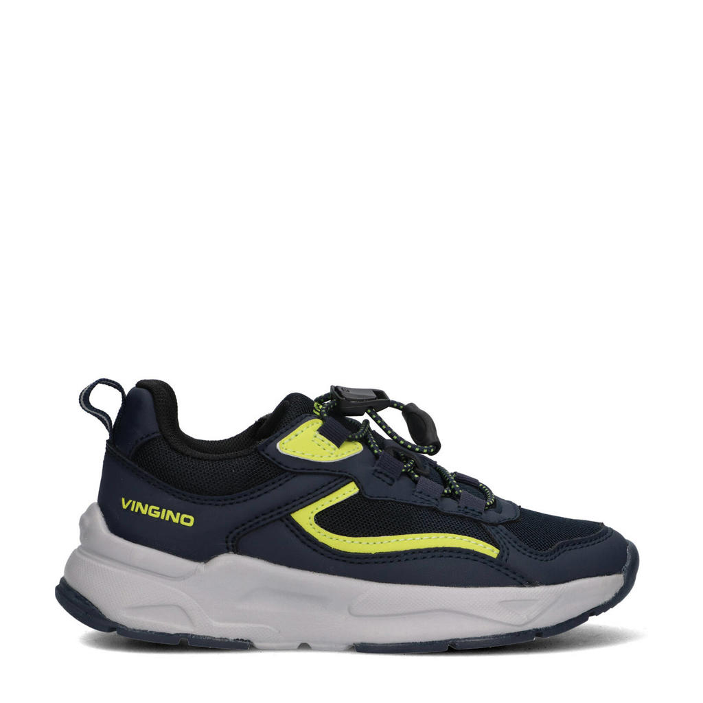 Donkerblauwe jongens Vingino chunky sneakers van imitatieleer en textiel met elastische veters