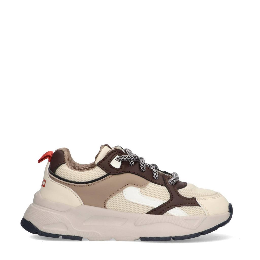Beige en bruine jongens Vingino chunky sneakers van imitatieleer en textiel met veters