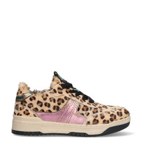 Bold Rosali sneakers met ponyhair en panterprint beige/donkerbruin/roze