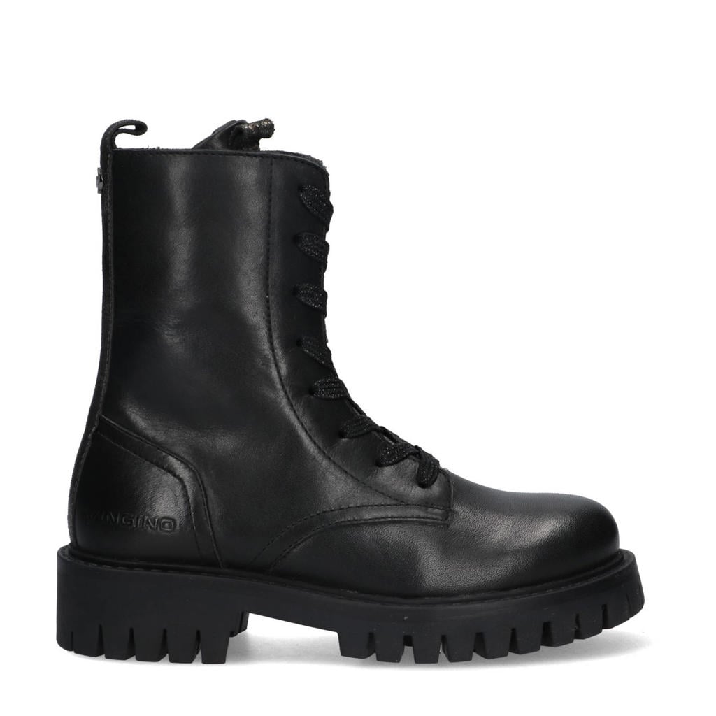 Zwarte meisjes Vingino Muraina Messina leren veterboots met rits- en vetersluiting