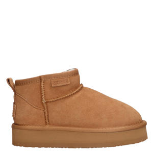 Sofia Low gevoerde suède enkelboots cognac