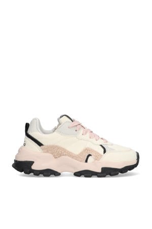 Monte Marina chunky suède sneakers met teddy ecru/lichtroze