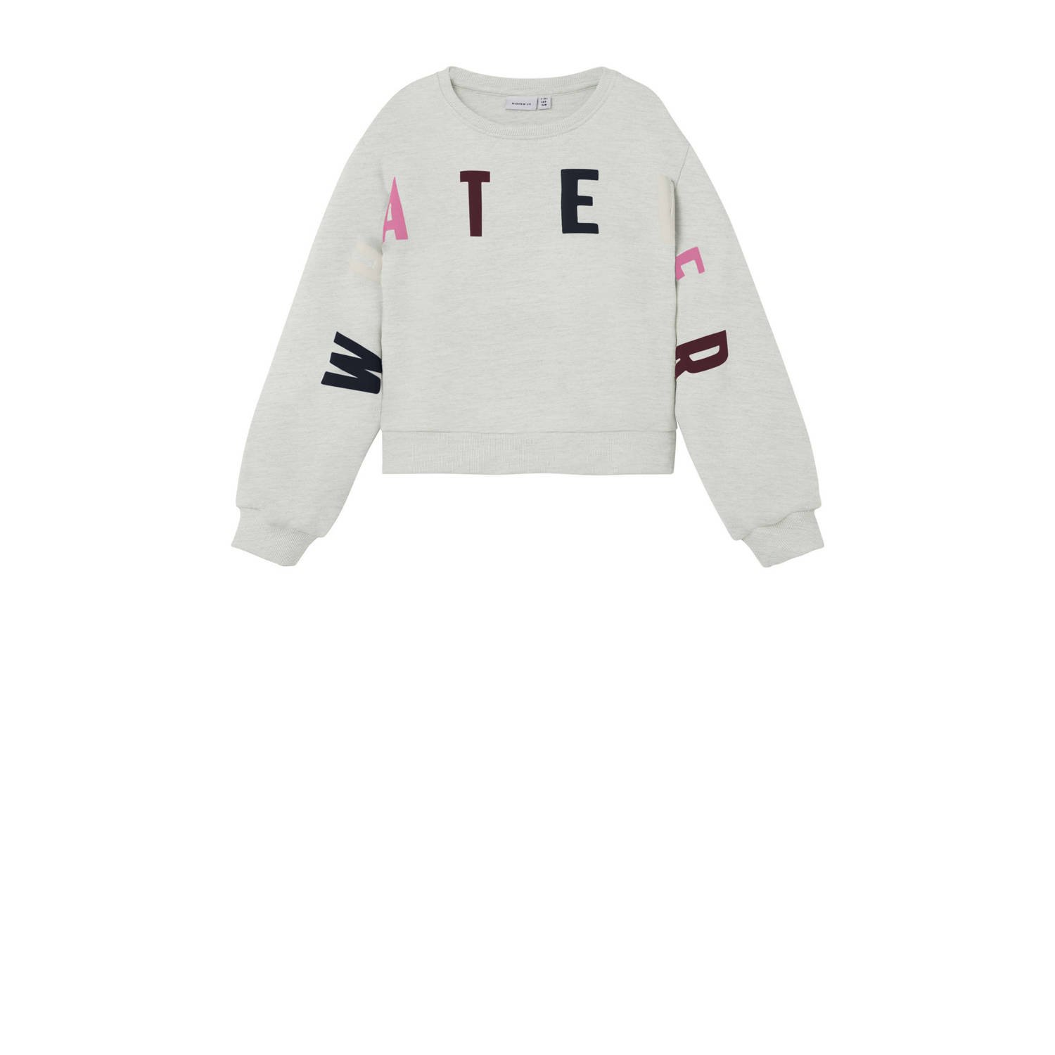 NAME IT KIDS sweater NKFPLILJE met tekst grijs melange