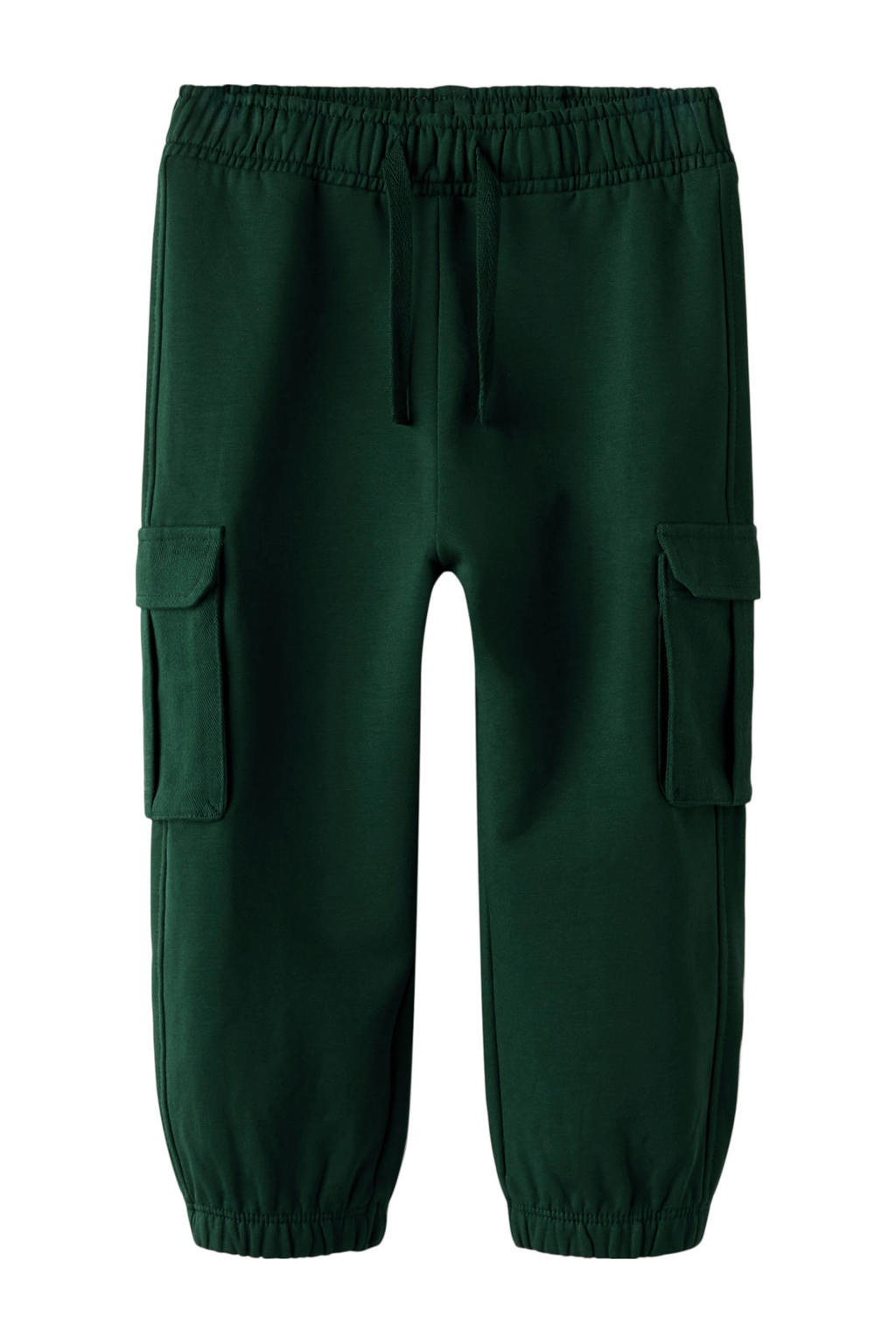 Donkergroene jongens NAME IT MINI regular casual broek van sweat materiaal met elastische tailleband met koord en effen