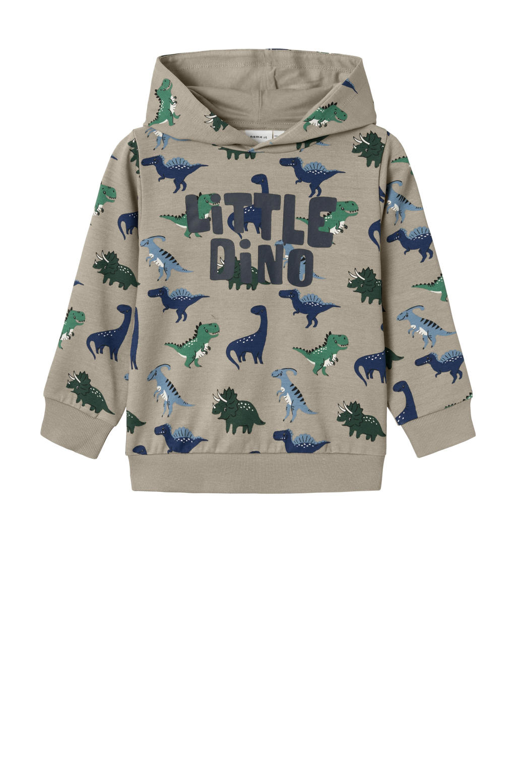 Zandkleurige jongens NAME IT MINI hoodie van sweat materiaal met lange mouwen en capuchon