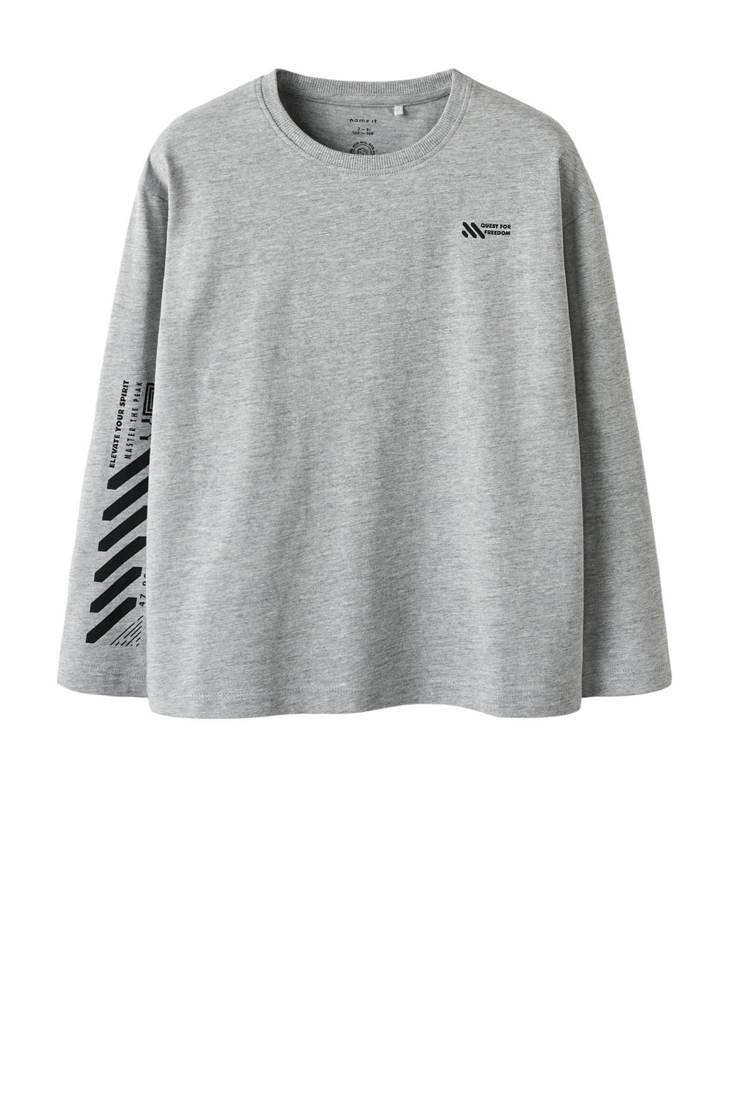 Grijs melange jongens NAME IT KIDS longsleeve melange van katoen met backprint, lange mouwen en ronde hals